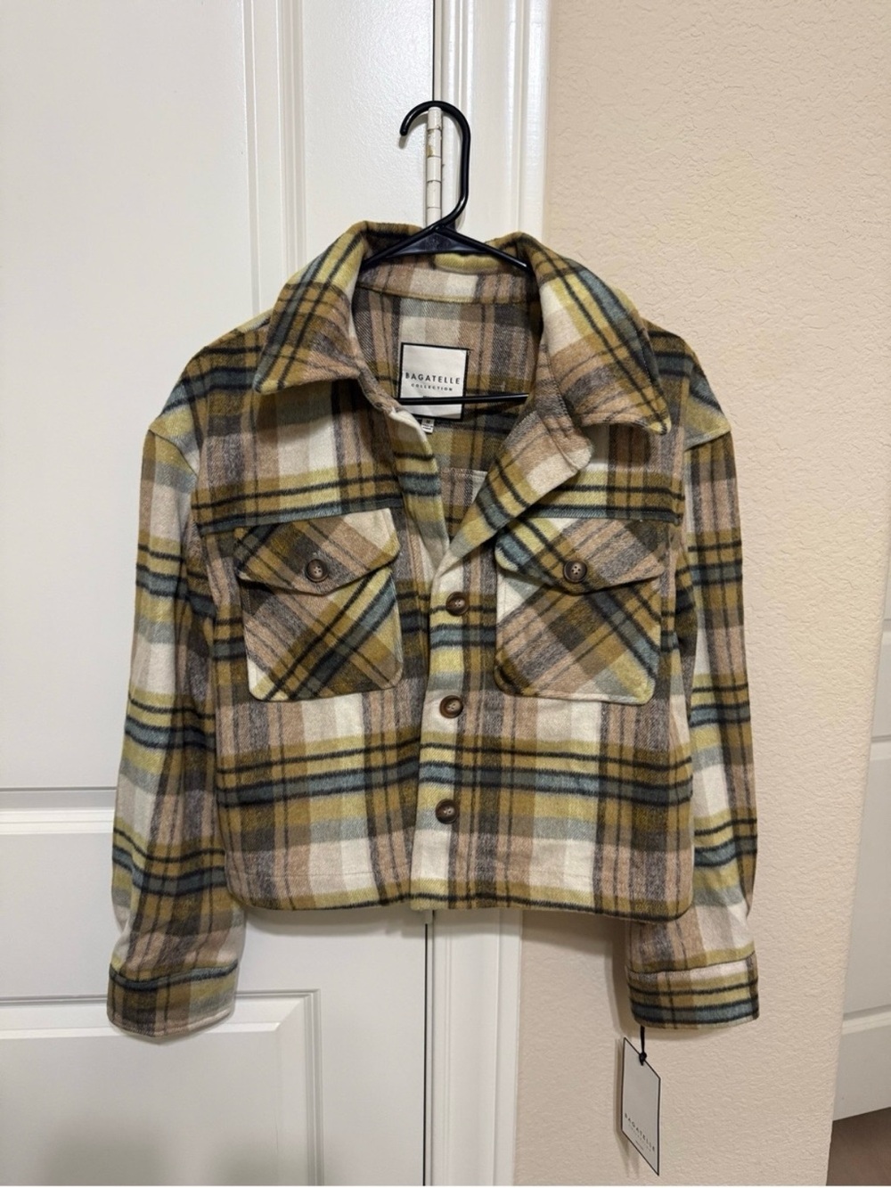Bagatelle Plaid Oversized Cropped preppy retro Fleece Jacket Shacket Relaxed fit